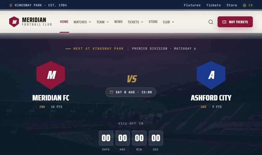 Meridian FC demo — home page